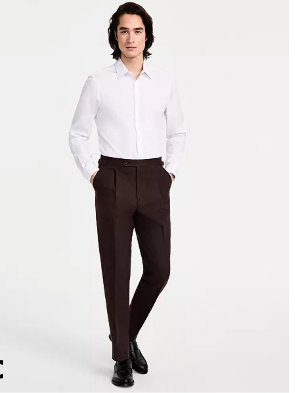 Calvin Klein Men's Linen Cotton Trousers Coupe Adjustee Slim Fit Brown
